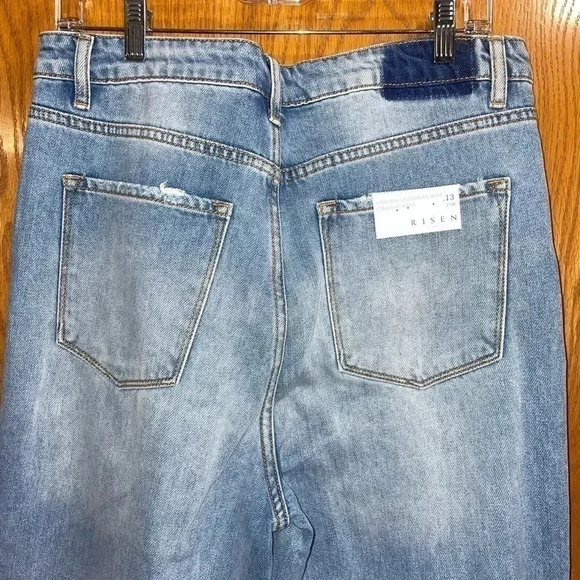 Women’s RISEN DENIM JEANS CROSS OVER DETAIL HIGH RISE WIDE STRAIGHT LEG 13/31W - Picture 11 of 14